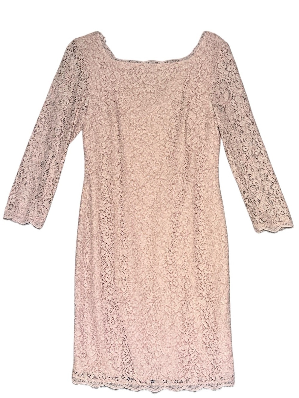 ADRIANNA PAPELL Blush Pink Lace Square Neck Long Sleeve Sheath Dress Size 10 - Picture 2 of 15